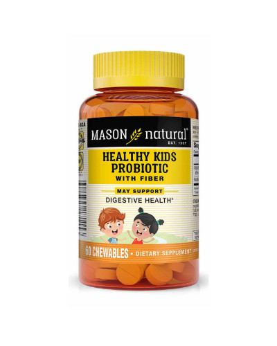 Пробіотик з клітковиною для дітей, Healthy Kids Probiotic With Fiber, Mason Natural, 60 жувальних таблеток