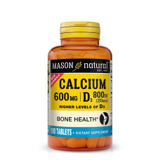 Кальций 600 мг и Витамин D3 800 МЕ, Calcium 600 mg with Vitamin D3 800 IU, Mason Natural, 100 таблеток