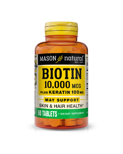Біотин 10000мкг з кератином, Biotin Plus Keratin, Mason Natural, 60 таблеток