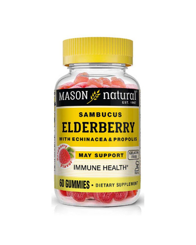 Бузина с эхинацеей и прополисом, вкус малины, Elderberry With Echinacea & Propolis, Mason Natural, 60 жевательных конфет