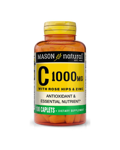 Вітамін C 1000мг з шипшиною та цинком, Vitamin C with rose hips & zinc, Mason Natural, 100 каплет