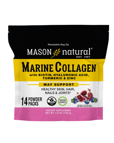 Морський колаген, смак чорниці та граната, Marine Collagen, Mason Natural, 14 стіків по 10 гр