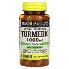 Куркума с биоперином, 1000 мг, Turmeric with BioPerine, Mason Natural, 60 капсул