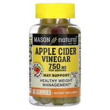 Яблочный уксус, 250 мг, Apple Cider Vinegar, Mason Natural, 60 жевательных конфет