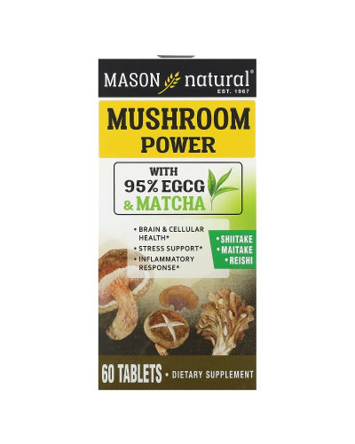 Грибы для Здоровья мозга и клеток, Mushroom Power, Mason Natural, 60 таблеток