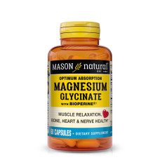 Магния глицинат с биоперином, 240 мг, Magnesium Glycinate, Mason Natural, 60 капсул