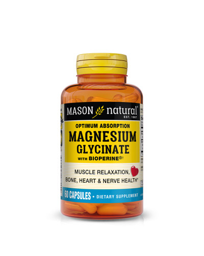Магнію гліцинат з біоперином, 240 мг, Magnesium Glycinate, Mason Natural, 60 капсул