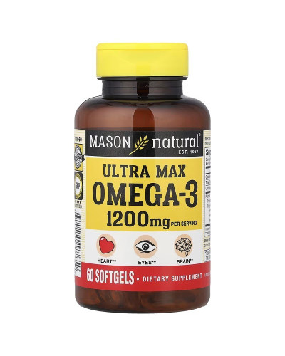 Омега-3, 1200 мг, Ultra Max Omega-3, Mason Natural, 60 гелевих капсул