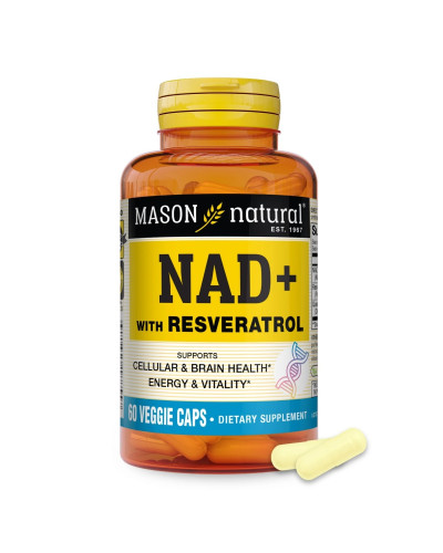 NAD+ з ресвератролом, NAD+ Supplement with Resveratrol, Mason Natural, 60 вегетаріанських капсул