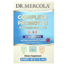 Пробиотики для детей, 10 млрд КОЕ, вкус малины, Complete Probiotics Powder Packets for Kids, Dr. Mercola, 30 пакетиков