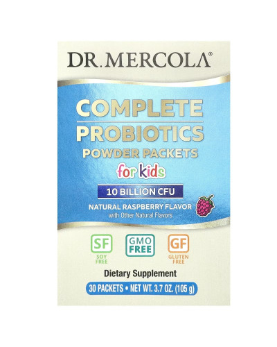 Пробіотики для дітей, 10 млрд КУО, смак малини, Complete Probiotics Powder Packets for Kids, Dr. Mercola, 30 пакетиків