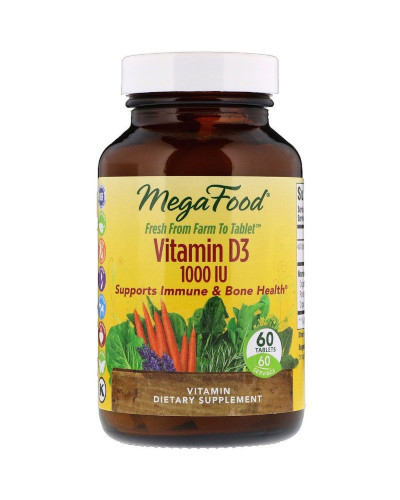 Вітамін D3 1000 IU, Vitamin D3, MegaFood, 60 таблеток