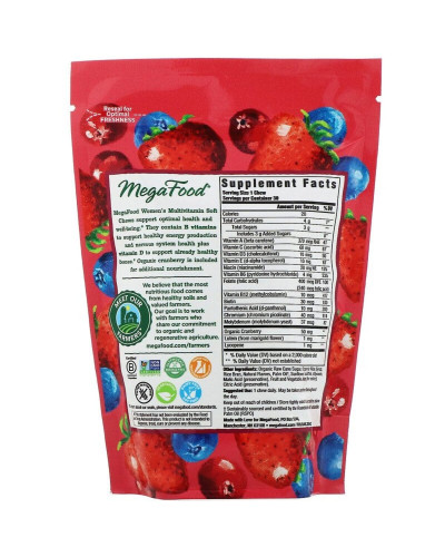 Мультивітаміни для жінок, смак ягід, Women's Multivitamin Soft Chews, Mixed Berry Flavor, MegaFood, 30 м'яких жувальних цукерок в індивідуальній упаковці