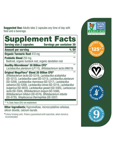Пробіотики MegaFlora Probiotic with Turmeric, MegaFood, 60 капсул