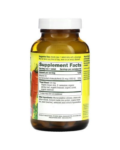 Вітамін D3 1000 IU, Vitamin D3, MegaFood, 90 таблеток