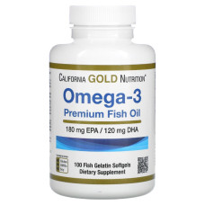 Омега-3, рыбий жир премиального качества, Omega-3, Premium Fish Oil, California Gold Nutrition, 100 рыбно-желатиновых капсул