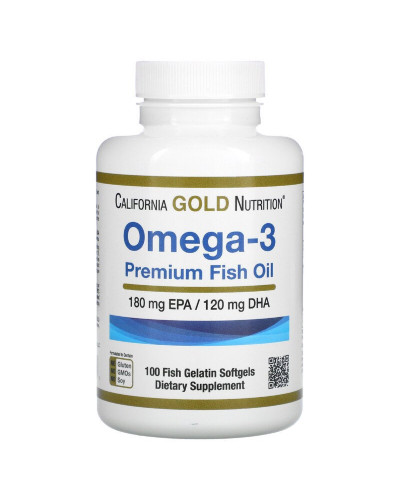 Омега-3, риб'ячий жир преміальної якості, Omega-3, Premium Fish Oil, California Gold Nutrition, 100 рибно-желатинових капсул