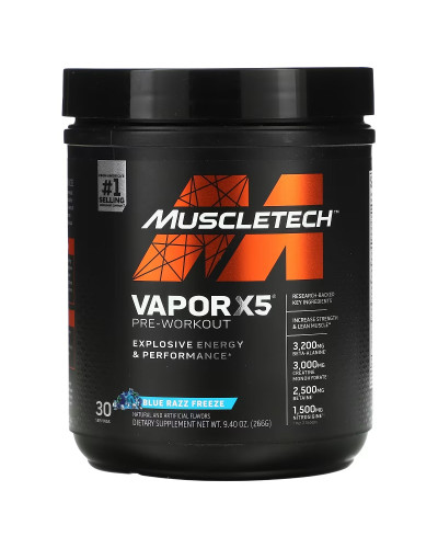 Передтренувальний комплекс, Blue Razz Freeze, VaporX5, Muscletech, 266 гр