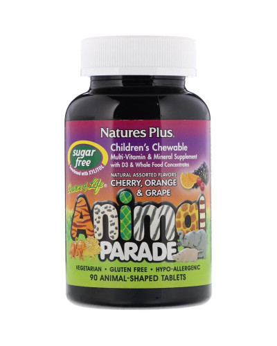 Мультивітаміни для Дітей, Смак Асорті, Source of Life, Animal Parade, Natures Plus, 90 таблеток в формі тварин