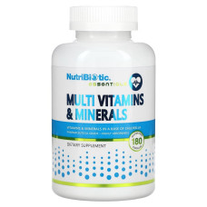 Мультивитамины и минералы, Essentials, Multi Vitamins & Minerals, NutriBiotic, 180 капсул