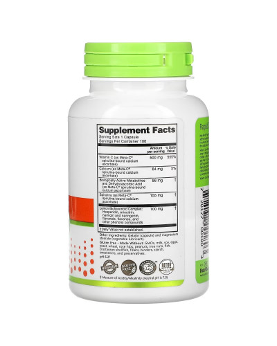 Буферизованный витамин С с метаболитами, 500 мг, Meta-C, Immunity, NutriBiotic, 100 капсул