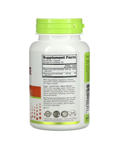 Аскорбат натрия, Sodium Ascorbate, NutriBiotic, 100 вегетарианских капсул