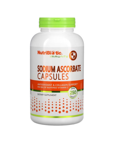 Аскорбат натрия, Sodium Ascorbate, NutriBiotic, 250 вегетарианских капсул.