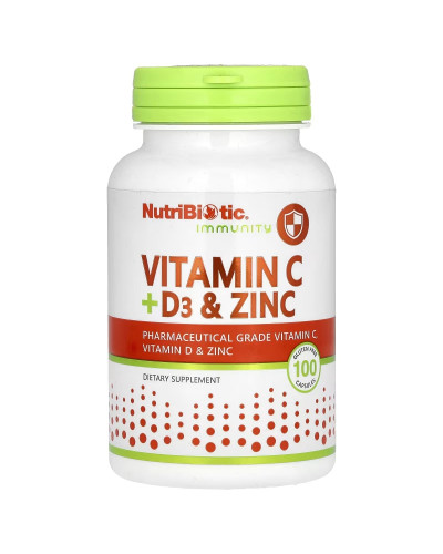 Вітамін C, D3 та цинк, Immunity, Vitamin C, D3 & Zinc, NutriBiotic, 100 капсул