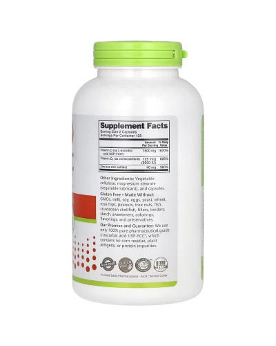 Витамин C, D3 и цинк, Immunity, Vitamin C, D3 & Zinc, NutriBiotic, 250 капсул Витамин C, D3 и цинк, Immunity, Vitamin C, D3 & Zinc, NutriBiotic, 250 капсул