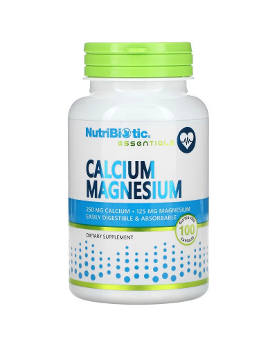 Кальцій та Магній, Calcium Magnesium, NutriBiotic, 100 капсул