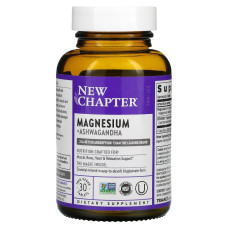 Магний и Ашваганда, Magnesium + Ashwagandha, New Chapter, 30 вегетерианских капсул