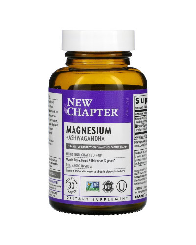 Магний и Ашваганда, Magnesium + Ashwagandha, New Chapter, 30 вегетерианских капсул