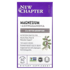 Магний и Ашваганда, Magnesium + Ashwagandha, New Chapter, 60 таблеток
