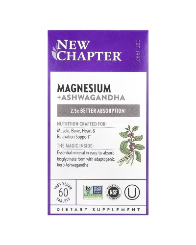Магній та Ашваганда, Magnesium + Ashwagandha, New Chapter, 60 таблеток