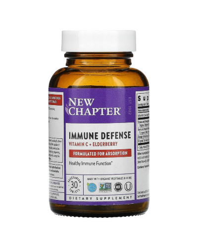 Иммунная защита, витамин C и бузина, Immune Defense, Vitamin C + Elderberry, New Chapter, 30 вегетарианских таблеток