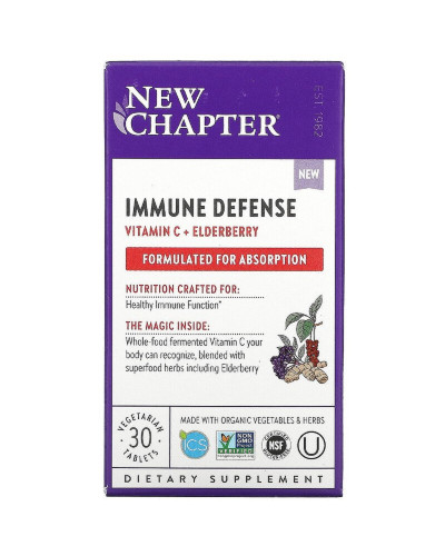 Иммунная защита, витамин C и бузина, Immune Defense, Vitamin C + Elderberry, New Chapter, 30 вегетарианских таблеток