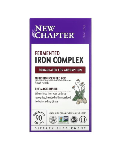 Железо, ферментированный комплекс, Fermented Iron Complex, New Chapter, 90 вегетарианских капсул