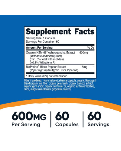 Екстракт кореня ашваганди, 600 мг, KSM-66, Ashwagandha Root Extract, Nutricost, 60 капсул