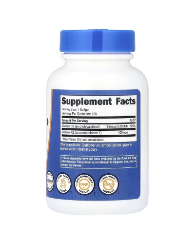 Витамин K2 и витамин D3, Vitamin K2 + Vitamin D3, Nutricost, 120 гелевых капсул