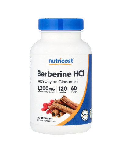 Берберин гідрохлорид із цейлонською корицею, 1200 мг, Berberine HCl With Ceylon Cinnamon, Nutricost, 120 капсул