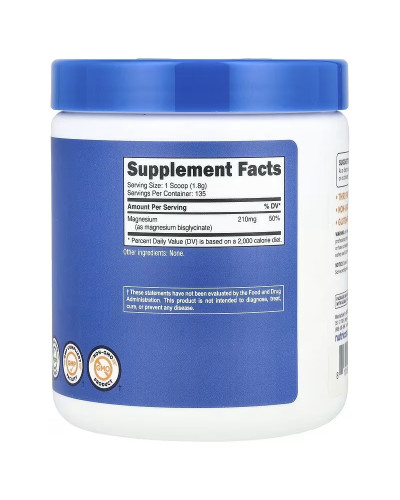 Магній бісгліцинат, без смаку, Magnesium Bisglycinate, Nutricost, 250 гр