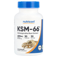 Экстракт корня ашваганды, 600 мг, KSM-66, Ashwagandha Root Extract, Nutricost, 30 капсул