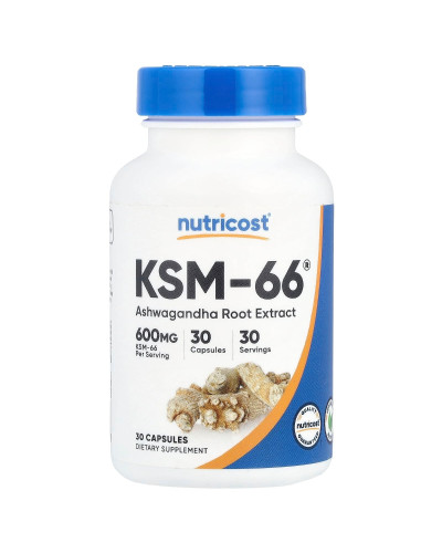 Экстракт корня ашваганды, 600 мг, KSM-66, Ashwagandha Root Extract, Nutricost, 30 капсул