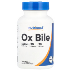 Бычья желчь, 500 мг, Ox Bile, Nutricost, 30 капсул