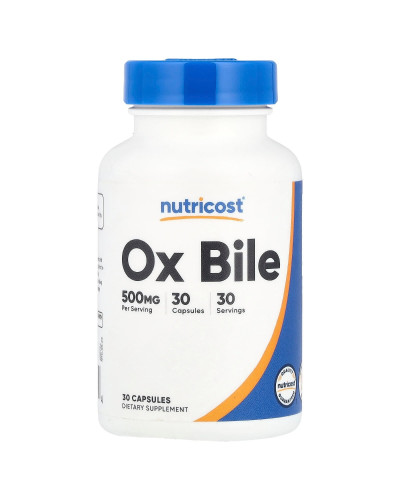 Бычья желчь, 500 мг, Ox Bile, Nutricost, 30 капсул