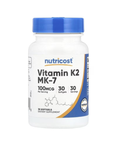 Вітамін К2 у формі МК-7, 100 мкг, Vitamin K2 MK-7, Nutricost, 30 гелевих капсул