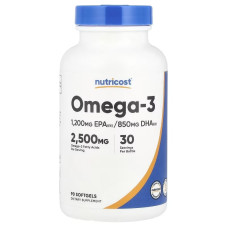 Омега-3, Omega-3, Nutricost, 90 гелевых капсул