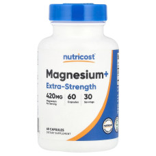 Магний+, 420 мг, Magnesium+, Extra-Strength, Nutricost, 60 капсул
