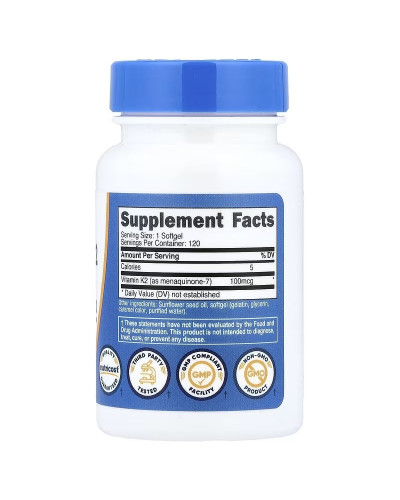 Вітамін К2 у формі МК-7, 100 мкг, Vitamin K2 MK-7, Nutricost, 120 гелевих капсул