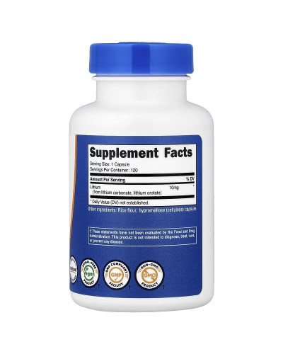 Літій оротат, 10 мг, Lithium Orotate, Nutricost, 120 капсул